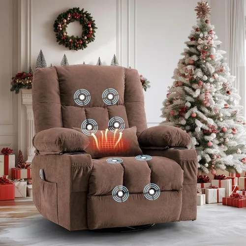 Miniatura 10 de Silla reclinable giratoria para adultos, reclinable mecedora con masaje por vibración y calor lumbar, mecedora ergonómica con bolsillo lateral, 2