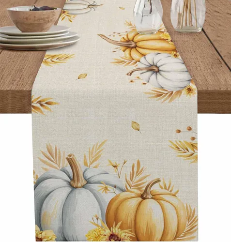 Miniatura 17 de Camino de mesa naranja quemado, 120 pulgadas de largo, pinturas modernas al óleo, camino de mesa abstracto para cocina, comedor, bufandas, obra