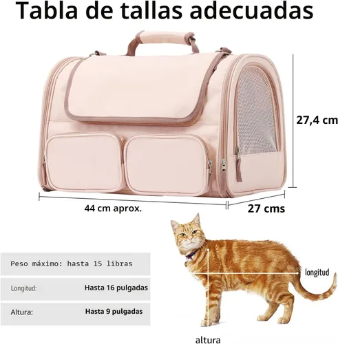 Miniatura 5 de Transportador FUKUMARU para gatos, transportador para perros pequeños con 4 ventanas de malla, bolsa de viaje para gatos con 4 bolsillos de Rosa