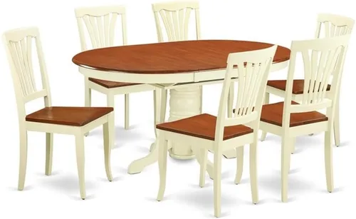 East West Furniture AVON7-WHI-W - Juego de comedor de 7 piezas consta de una mesa de comedor ovalada con hojas de mariposa y 6 sillas de cocina, 42