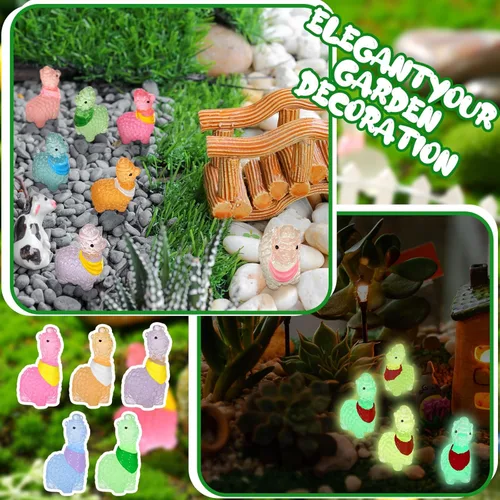 Miniatura 4 de Poen 50 piezas de figuritas de alpacas en miniatura de resina que brillan en la oscuridad, animales mini luminosos de alpaca y llama para decoración