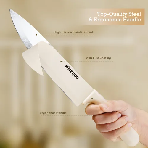Miniatura 4 de Juego de 8 cuchillos de cocina con afilador, apto para lavavajillas, acero inoxidable alemán con mango ergonómico antideslizante Beige