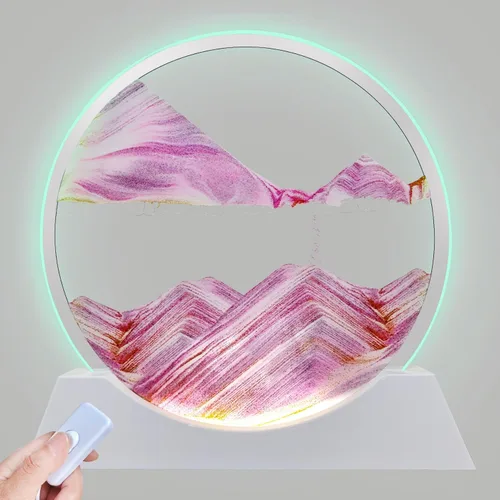 Miniatura 11 de Aoderun Arte de Arena en Movimiento de 7" con Movimiento Líquido con Luz, 3 Colores Cambiantes, Cuadro de Arte de Arena en Movimiento de Vidrio Verde