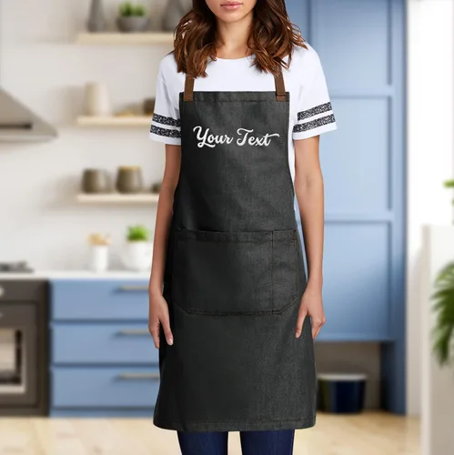 Miniatura 2 de TEEAMORE Custom Embroidered Aprons for Women Men Add Your Text Chef Kitchen Grill Apron Dark Midnight