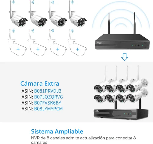 Miniatura 7 de Sistema de cámara de seguridad inalámbrica Hiseeu de 5 MP con disco duro de 500 G, audio de una vía, 4 unidades de cámaras de vigilancia WiFi de 5