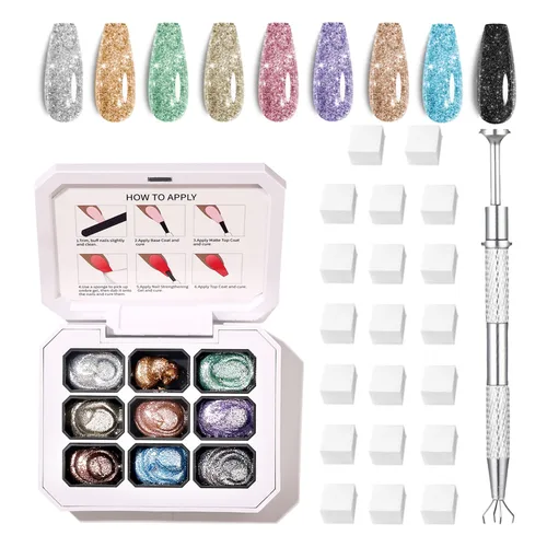 Finger Secret - Juego de 9 colores de esmalte de uñas de gel Ombre Pat, paleta de esmaltes de gel con 20 esponjas de uñas para arte de uñas de gel