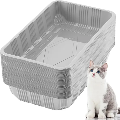 Miniatura 10 de Tessco for you Paquete de 60 cajas de arena desechables para gatos, bandejas de plástico reciclables para viajes de mascotas, 16.7 x 10.5 x 3.4 Negro