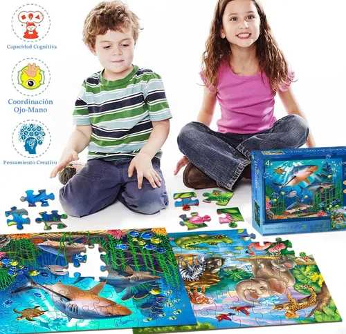 Miniatura 5 de Rompecabezas para niños de 4 a 8 años – 2 x 60 piezas rompecabezas para niños de 3 a 5 6 a 8 años – Juguete para aprender animales del océano