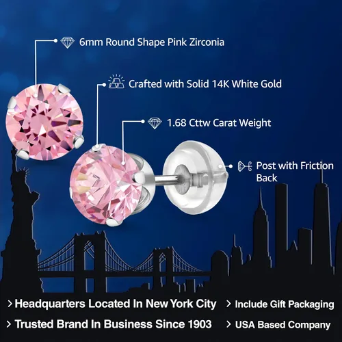 Miniatura 212 de Gem Stone King Aretes solitarios con piedra natal de oro de 14 quilates Redondos de 0.236 in Aretes de oro para mujeres y hombres