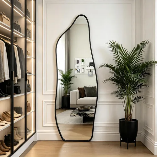Miniatura 8 de Dolphin Shape Full Length Door Mirror 16"x48", Metal Frame with Protective Film, No-Drilling Hanging or Wall Mount, Hooks & Hardware Included, Full