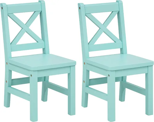 Miniatura 5 de eHemco Silla infantil con respaldo en X de madera maciza, natural, juego de 2