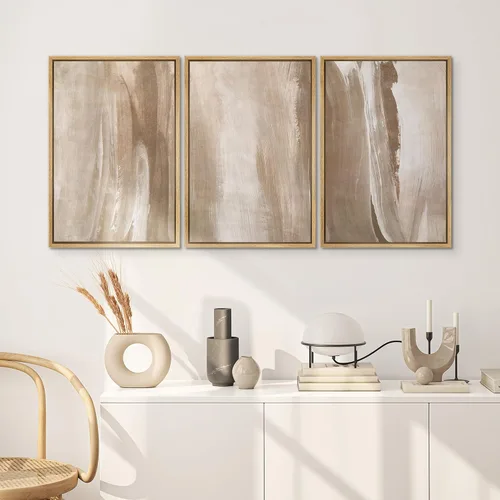 Miniatura 380 de SIGNWIN Lienzo enmarcado para pared, arte con pinceladas de flujo neutro en tonos beige abstractos, ilustraciones, arte moderno, decorativo