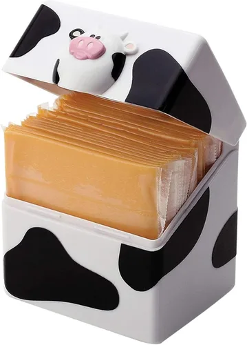 Joie Moo Moo - Contenedor de almacenamiento de queso en rodajas, caja organizadora de nevera con tapa abatible, soporte compacto que mantiene las