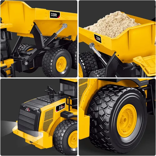 Miniatura 3 de RC Camión Volquete, Camión Volquete a Control Remoto de 11 Canales con Luces/Sonidos/2 Baterías para Adultos, Juguetes de Vehículos de Construcción