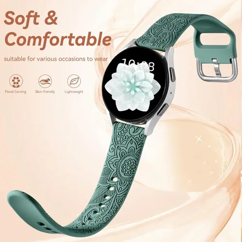 Miniatura 3 de Odbeai Correa compatible con Galaxy Watch 4, bandas grabadas florales compatibles con Samsung Watch 6, silicona suave, transpirable, impermeable