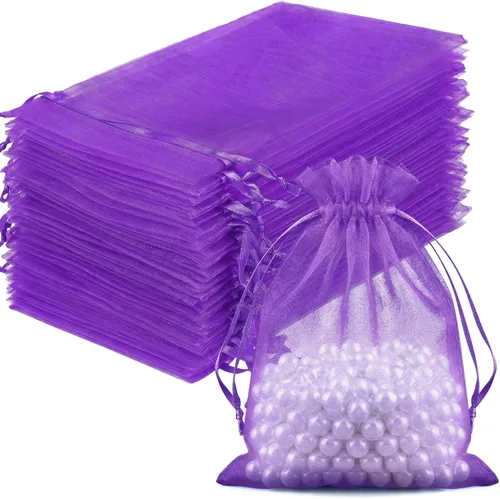 Miniatura 20 de FUNFERY 100 bolsas de organza naranja de 4 x 6 pulgadas, pequeñas bolsas de regalo con cordón de malla para bolsitas, joyas, dulces, recuerdo
