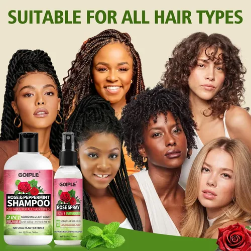 Miniatura 7 de Champú y acondicionador 2 en 1 para todo tipo de rastas y peinados, brillo y ligero; agua de rosas para cabello Loc Spray hidratante refrescante