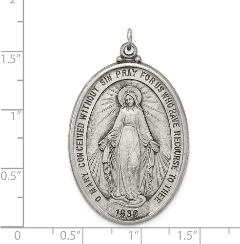Miniatura 3 de Auriga Fine Jewelry Colgante de plata de ley 925 con medalla milagrosa antigua (L- 1.654in, W- 0.984in), regalo para mujer, Metal