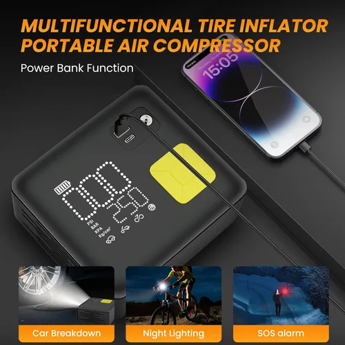 Miniatura 7 de Compresor de aire inalámbrico portátil, inflador de neumáticos eléctrico de 150 PSI para automóvil, inflado 3 veces más rápido, bomba de aire
