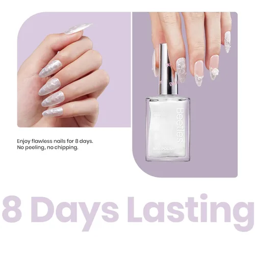 Miniatura 6 de Beetles - Esmalte fortalecedor de uñas 2 en 1, 0.5 fl oz, color blanco perla, secado rápido y duradero, esmalte de uñas con brillo perlado, efecto