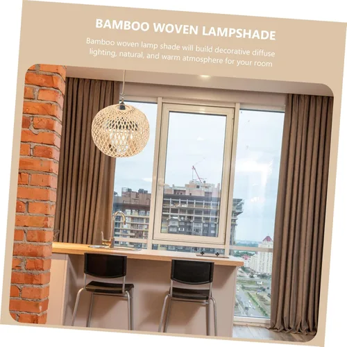 Miniatura 5 de Pantalla tejida de bambú para interiores, accesorio de cubierta de luz colgante para dormitorio, pantalla de lámpara de estilo simple