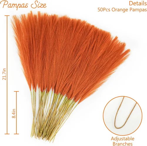 Miniatura 5 de obbsie 50 piezas de decoración de hierba de pampa falsa naranja quemado, 21.6 pulgadas de hierba pomposa artificial corta de otoño, ramas de hierba
