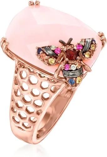 Miniatura 3 de Ross-Simons Pink Opal and .10 ct. t.w. Multicolored Sapphire Bumblebee Ring With Single Garnet in 18kt Rose Gold Over Sterling