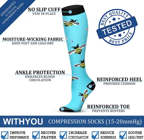 Miniatura 5 de WITHYOU Los calcetines de compresión de 15-20 mmHg son los mejores atléticos para hombres y mujeres, correr, vuelo, viajes, enfermeras embarazadas