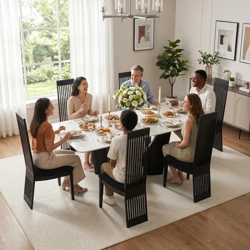 Miniatura 2 de Boucle - Juego de 8 sillas de comedor negras, modernas sillas de comedor tapizadas con respaldo alto con marco de acero inoxidable resistente