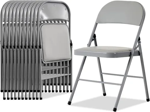 Miniatura 26 de Karl home Paquete de 12 sillas plegables blancas con asientos acolchados para exteriores e interiores, asiento comercial apilable portátil con marco