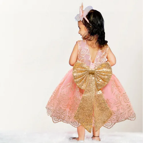 Miniatura 7 de LZH - Vestido de encaje con volantes y tocados para bebés, vestidos de flores con lazo para fiestas y bodas