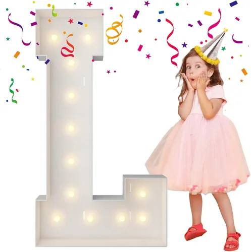Miniatura 26 de Letras iluminadas con marco de 3 pies de alto, letras enormes con marco, marco de globos en mosaico, letra grande para decoraciones de compromiso