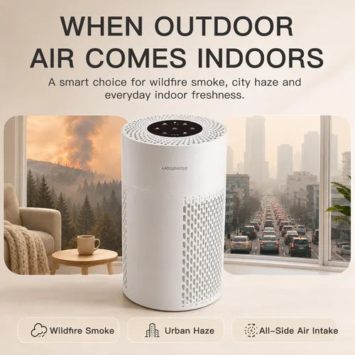 Miniatura 6 de MegaWise Purificador de aire silencioso de escritorio con 3 velocidades para oficina en casa, filtro HEPA verdadero con sensor inteligente