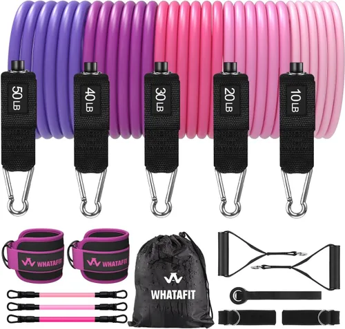 Miniatura 16 de WHATAFIT Bandas de resistencia, bandas de ejercicio, bandas de resistencia para entrenamiento, bandas de entrenamiento con asas para hombres y Multi
