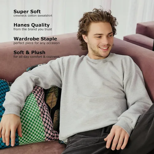 Miniatura 7 de Hanes EcoSmart - Sudadera de forro polar con cuello redondo para hombre, disponible en tallas grandes y altas, paquete de 1 o 2