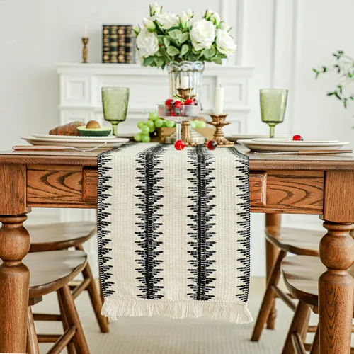 Miniatura 10 de Simple&Opulence - Camino de mesa de macramé estilo bohemio - 12 x 60 pulgadas, camino de mesa de algodón estilo granja con bordes trenzados