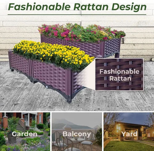 Miniatura 6 de Cama de jardín elevada de plástico de 4 piezas, cajas de cultivo, kit de caja de cuidado para plantas de interior y exterior, cajas de jardín