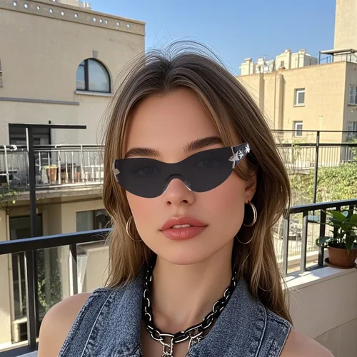 Miniatura 7 de Nydotd Lentes de sol Y2K sin montura envolventes para mujeres y hombres, sin marco, gafas de sol de moda de los años 2000 Marco negro / Lente negro