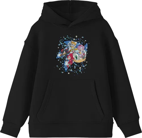 Bioworld Sonic the Hedgehog Modern Character Group - Sudadera con capucha negra, Negro -