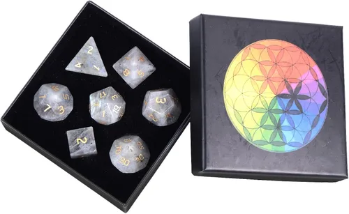 Miniatura 10 de Nupuyai Juego de dados poliédricos D&D de cristal de cuarzo rosa curativo con caja para Calabozos y Dragones, juego de 7 dados de mesa para RPG MTG