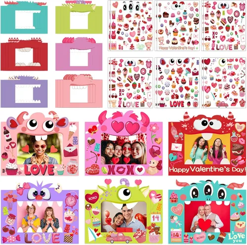 Containlol Paquete de 24 marcos de fotos de San Valentín, kits de manualidades de monstruo de bricolaje, marco de fotos con calcomanías para