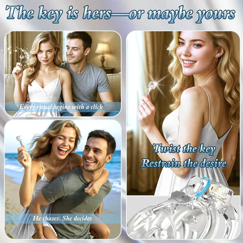 Miniatura 3 de Jaula de Castidad Masculina - Jaula de Polla de Silicona Suave con 6 Anillos Ajustables, Dispositivo de Bloqueo de Pene Ligero, Diseño Invisible