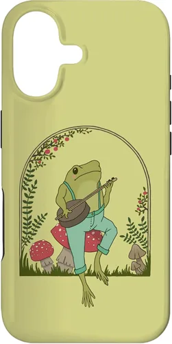 Cottagecore Aesthetic Frog Playing Banjo on Mushroom Cute Case for iPhone 17