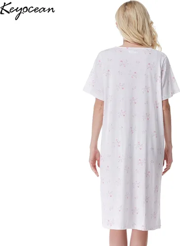 Miniatura 2 de Keyocean - Camisón de algodón para mujer, suave, cómodo, ligero, manga corta, vestido de casa, ropa de dormir, ropa de sala para verano.
