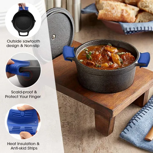 Miniatura 3 de Soporte de silicona para mango de sartén caliente, fundas para mango de sartén caliente, funda para ollas, sartenes de hierro fundido, Azul