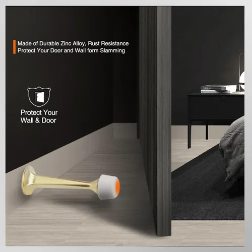 Miniatura 5 de Paquete de 6 Topes de Puerta de Oro Sólidos y Rígidos - Topes de Puerta Resistente con Protector de Pared y Puntas de Goma Suave, Latón Cepillado