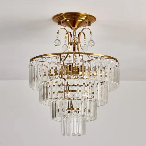 Miniatura 5 de CVKASH Lámpara de araña de cristal dorado de 5 luces, accesorio moderno de montaje semi empotrado en techo con iluminación de techo E12