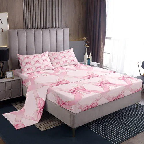 Miniatura 16 de Feelyou Juego de sábanas de lazo de acuarela, tamaño individual, juego de sábanas con lazos de coqueta para niños y niñas, decoración de dormitorio