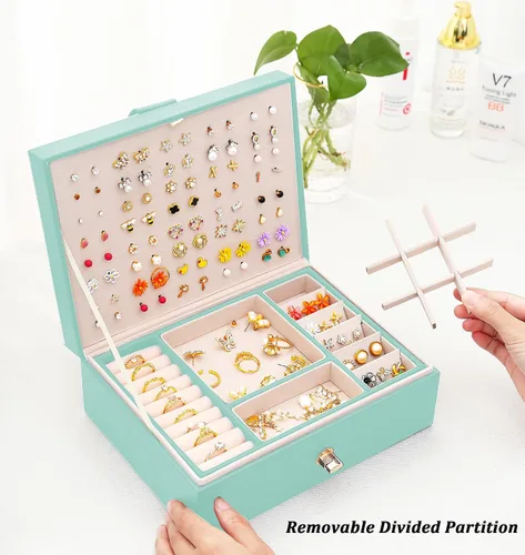 Miniatura 149 de Joyero de pendientes para mujeres y niñas, organizador de aretes de 5 capas, caja organizadora de joyas blanca con candado, collares y aretes