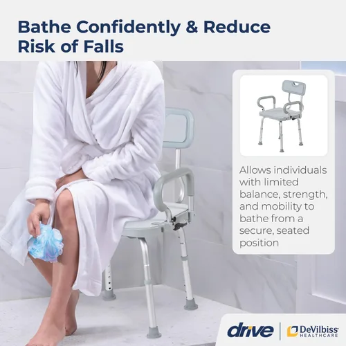 Miniatura 2 de Drive Medical PreserveTech - Silla de ducha giratoria de 360 grados con brazos y respaldo, color gris